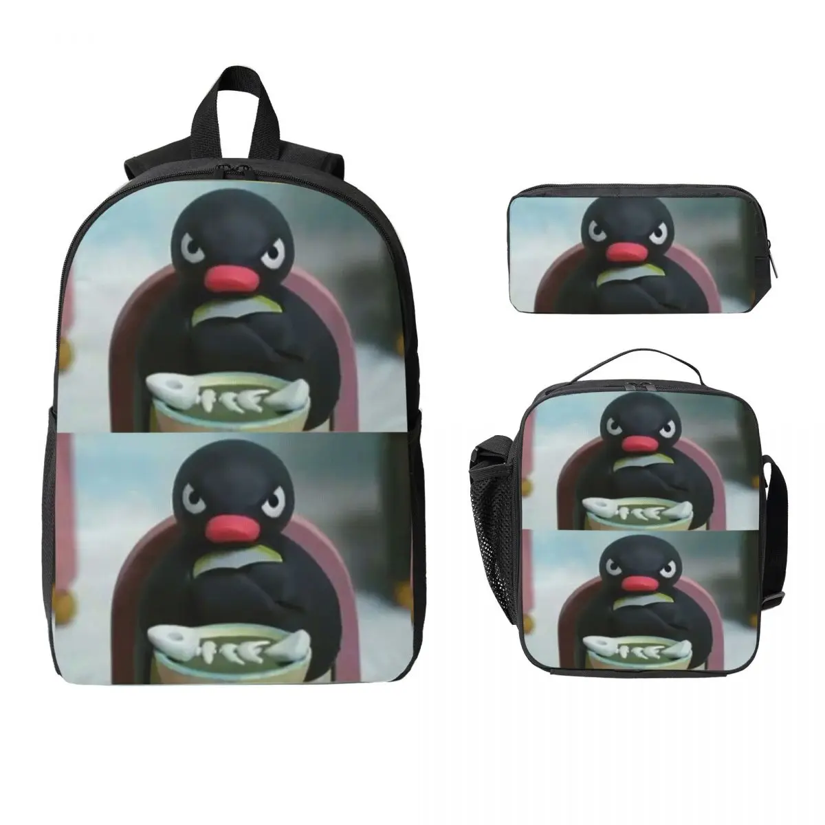 

Pingu The Penguin Angry - Noot Noot Backpack Boys Girls BookBag School Bag Shoulder Bags 3ps Insulated Lunch Bag Pencil Case