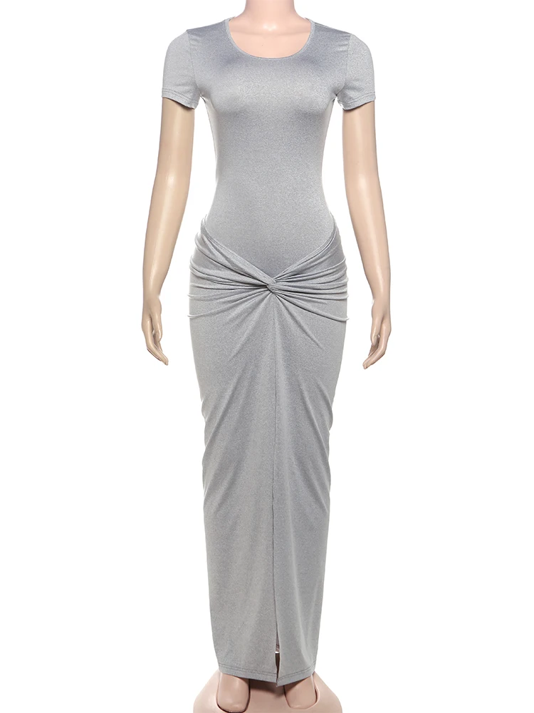 Whatiwear النساء Ruched 2 قطعة مجموعة 2025 الاتجاه عالية تمتد الكلاسيكية قصيرة الأكمام بلايز + الخوخ الورك الشقوق ماكسي التنانير مطابقة الدعاوى