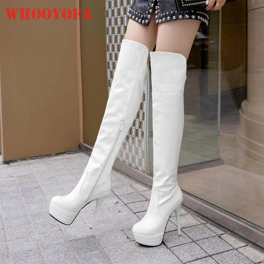 

Winter New Sexy White Red Women Over Knee High Boots Round Toe High Heels Lady Platform Shoes Plus Small Big Size 11 32 44 46
