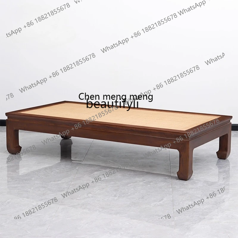 

Chinese Style Luohan Bed Old Elm Wood Rattan Mat Double Bed Meditation Chair Solid Wood Classical Cooling Bed