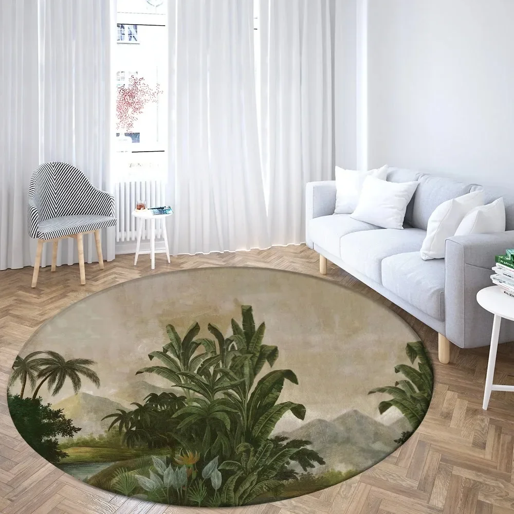 Tropical plant leaves round carpet flower house sofa carpet home decoration living room bedroom bathroom non-slip floor mat