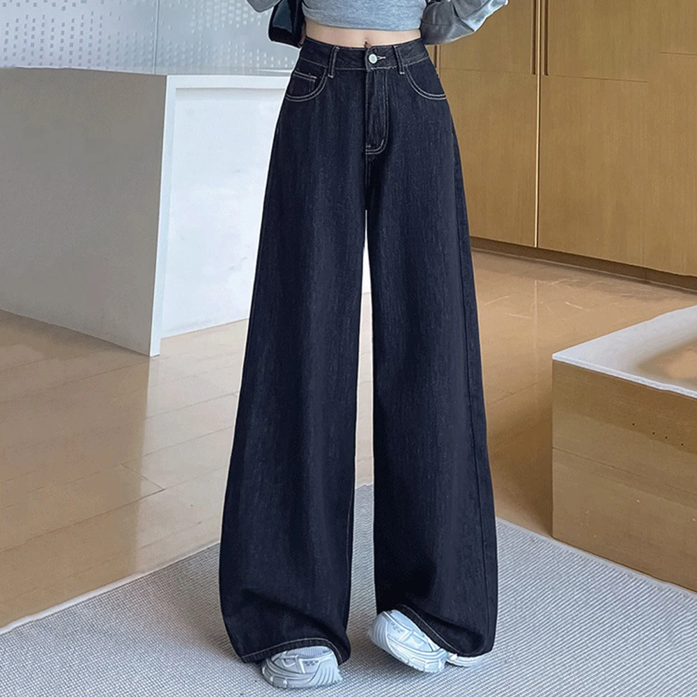 

Тонкие прямые свободные джинсовые брюки с высокой талией для женщин, модные повседневные широкие джинсы высокого качества, мешковатые брюки в корейском стиле
