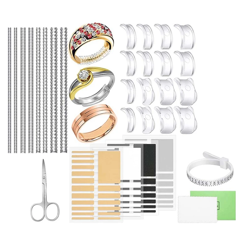 Ring Size Adjuster With Ring Size Measuring Tool For Loose Rings,Plug-In Invisible Ring Spiral Silicone Tightener