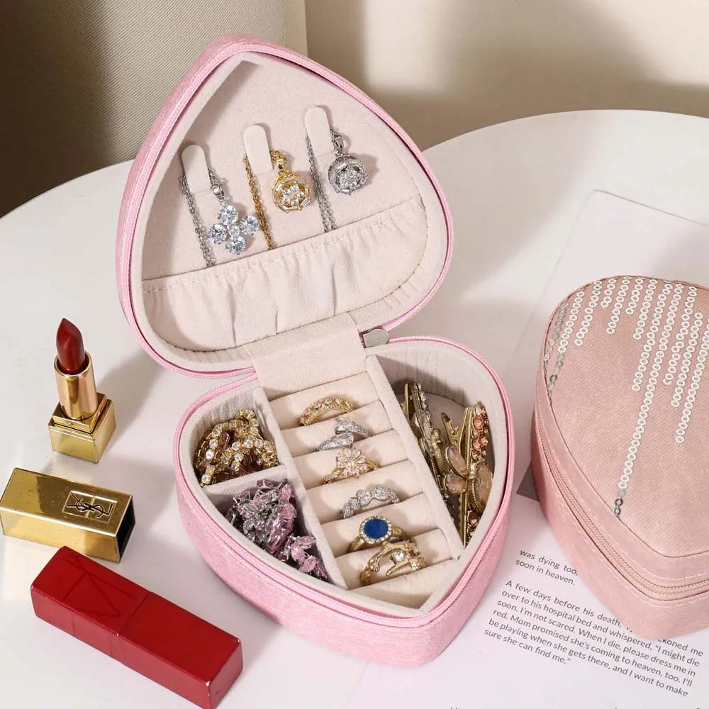 

Multi-slots Heart Jewelry Organizer ABS Large Capacity Jewelry Storage Case Anti-lost Solid Color Rings Necklace Packaging Box