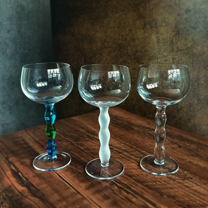 Lead Free Crystal Goblet Wine Glass Original Home Frosted Color Handle Ancient Glass Wave Cocktail Wine Glasses Kitchen Goods