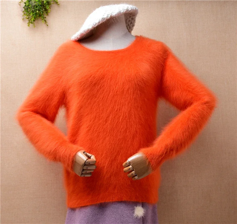 04 senhoras mulheres outono inverno roupas coloridas peludo vison cashmere malha o pescoço mangas compridas blusas finas pulôver camisola puxar