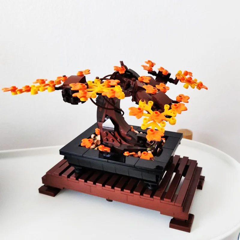 627pcs Moc-10281 Bonsai Tree - Autumn Version Flower Bouquet Building Block Bricks Model Home Decoration Plant Potted Kids Gift