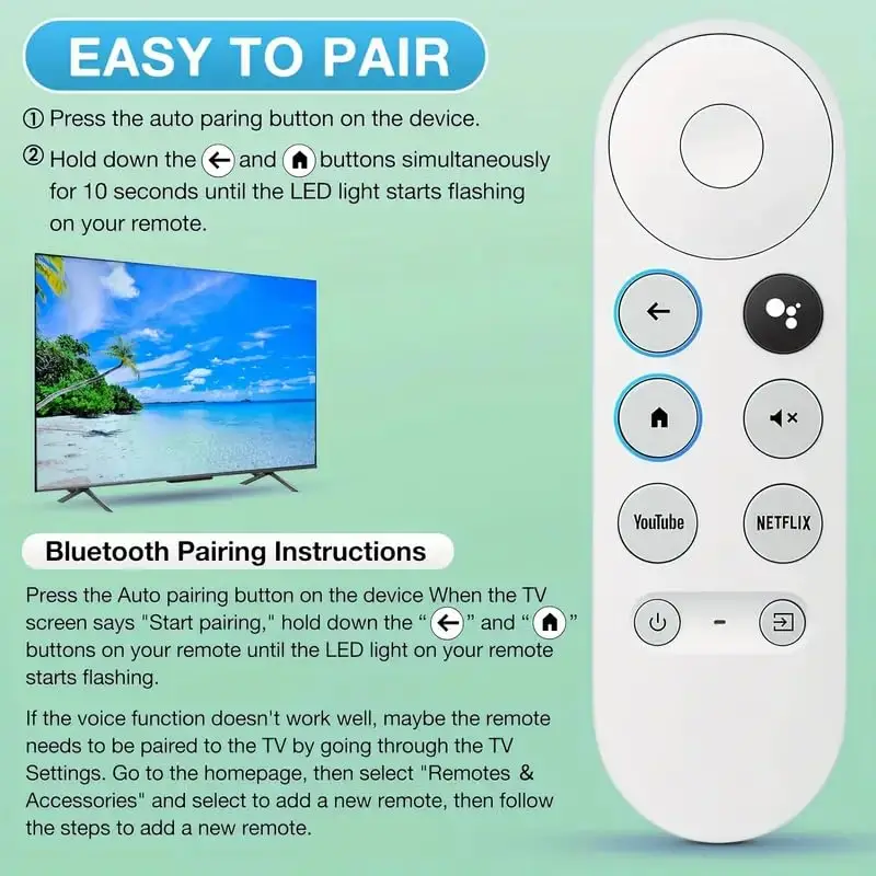 Enhanced Voice Remote for Google Chromecast 4K Snow/HD TV, Compatible with G9N9N, GA01409-US, GA01920-US, GA01919-US, GA01923-US