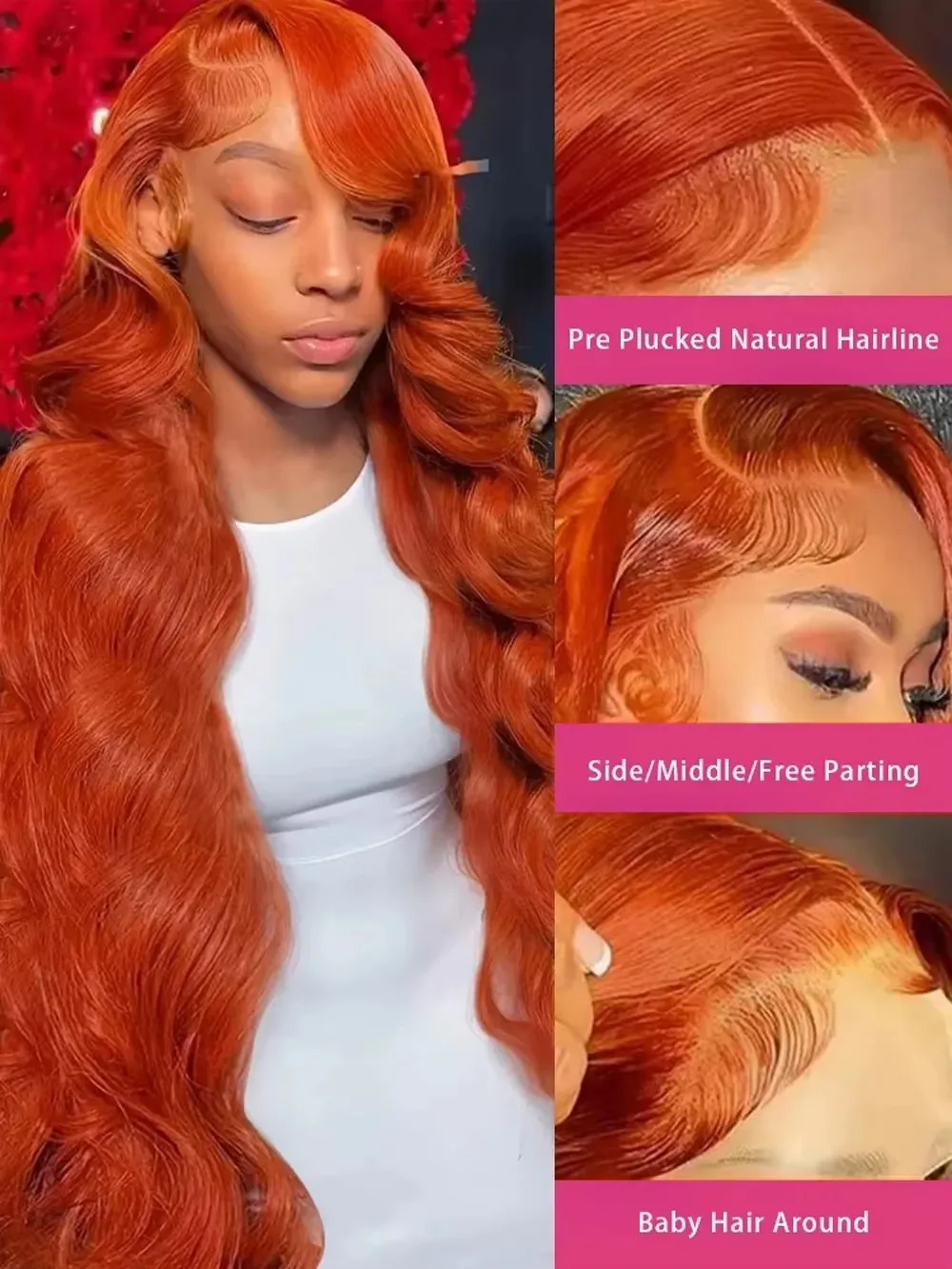 30 Inch Orange Ginger 13x4 Lace Front Wigs Human Hair Brazilian Ginger Body Wave 13x6 HD Lace Frontal Wig For Women 250 Density