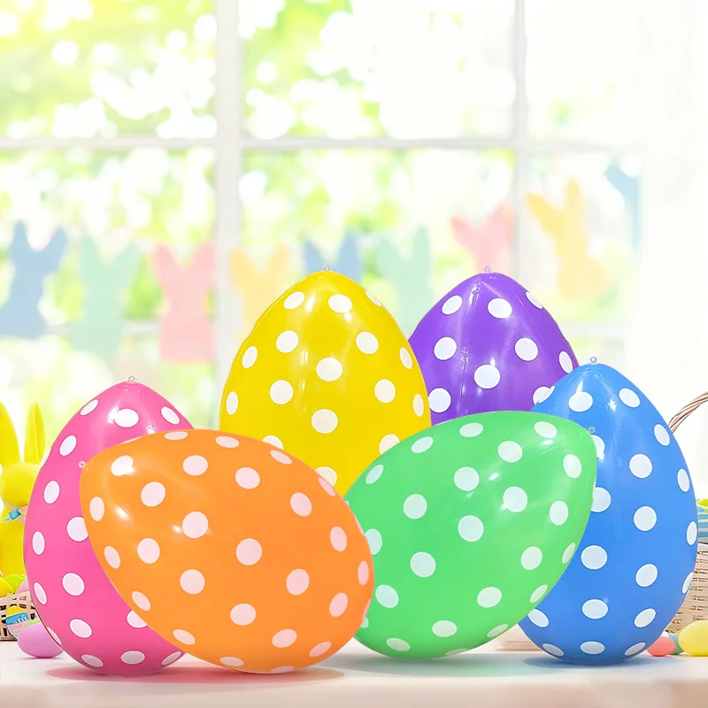 6PC Mixed Colors Creative Polka Dot Design Easter Inflatable Egg PVC Kids Toy Outdoor Courtyard Party Atmosphere Decoration Prop