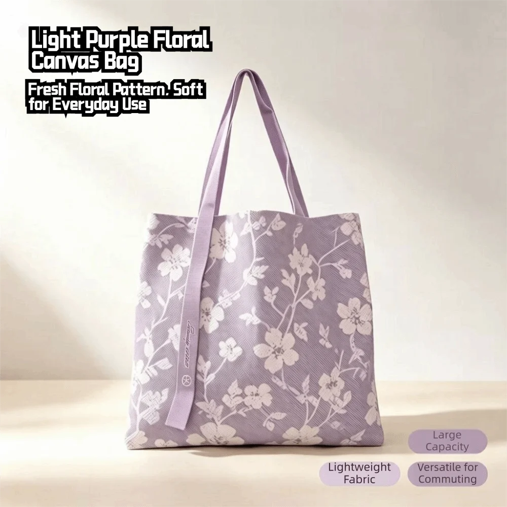 Casual Floral Canvas Tote Bag Large Capacity Reusable Shoulder Bag Lightweight Shopping Bag Daily Commute