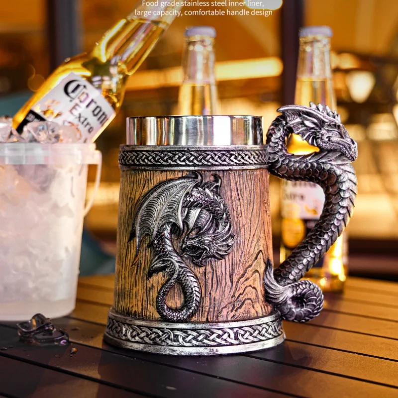 

Vintage Gothic King's Dragon Head Mug - 3D Hand-Painted Ceramic Cup, Unique Dark Decor Ornament & Gift for Boyfriend