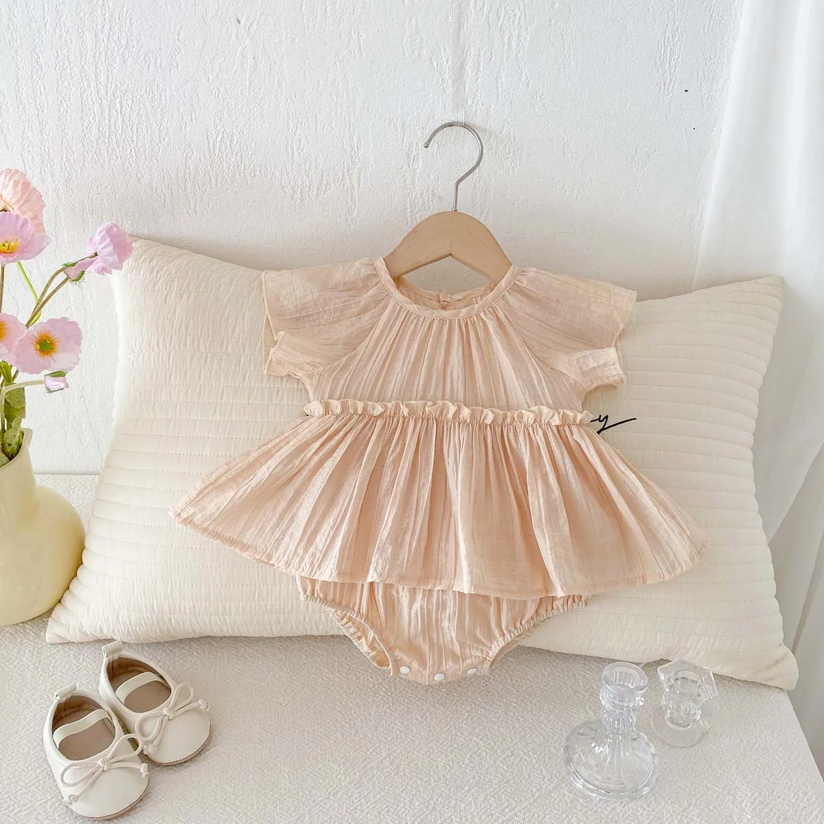 Летняя милая поясная сумка с короткими рукавами для маленьких девочек, одежда Haha, юбка Haha, тонкий комбинезон принцессы с полной луной для новорожденных