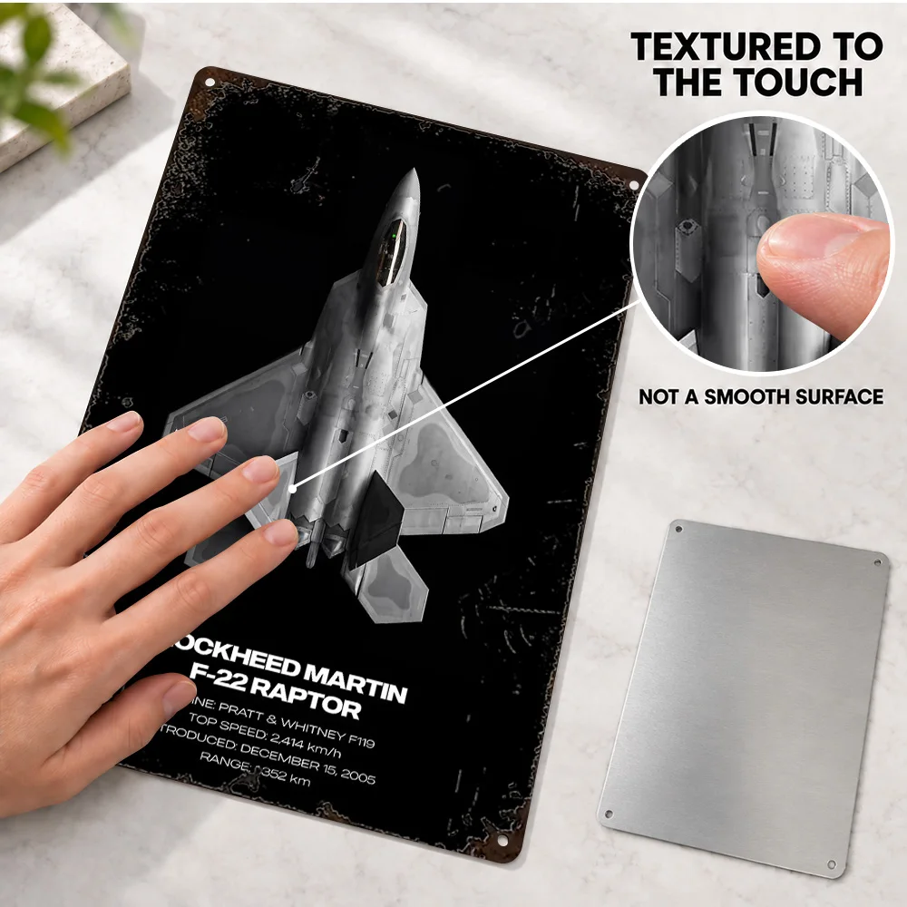Lockheed Martin F-22 Raptor Aircraft Textured Metal Poster Customized Aluminum Sign Modern Wall Art For Study Decor Pilot Gift