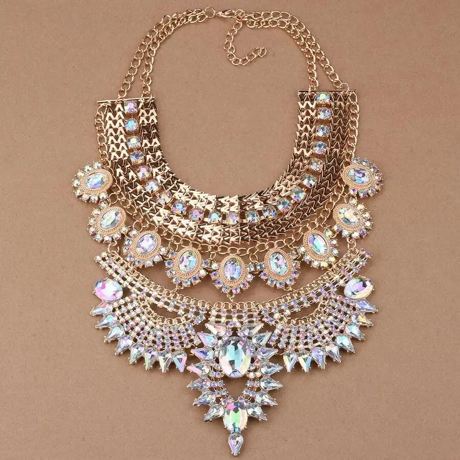 2024 New ZA Indian Ethnic Statement Big Necklaces Pendant Women Bohemian Vintage Maxi Long Large Collar Crystal Necklace Jewelry