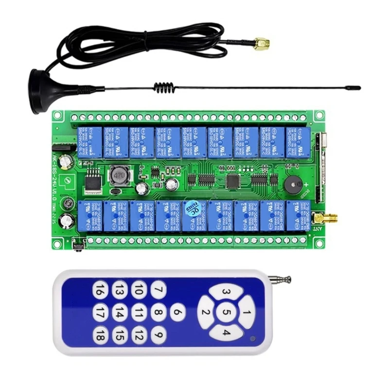 20CB 315/433Mhz 12V-48V 18 Channel Wireless Relaying Garage Door Remote Control Switches Receiver Control Transmitters