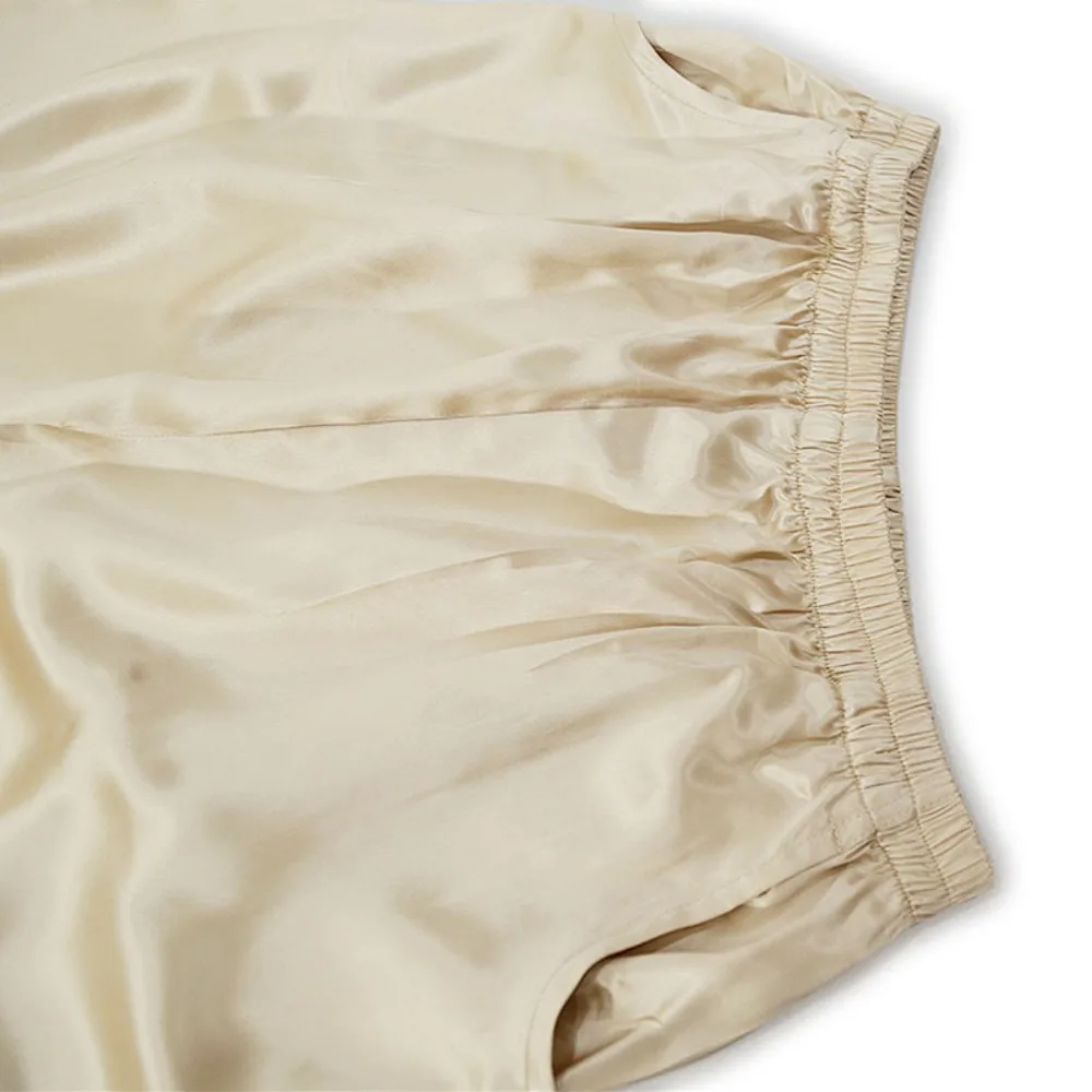 2026 Women's Spring New Heavy 22MM 100% Natural Mulberry Silk Plain Satin Pocket Design Champagne Nine Point Straight Leg Pants