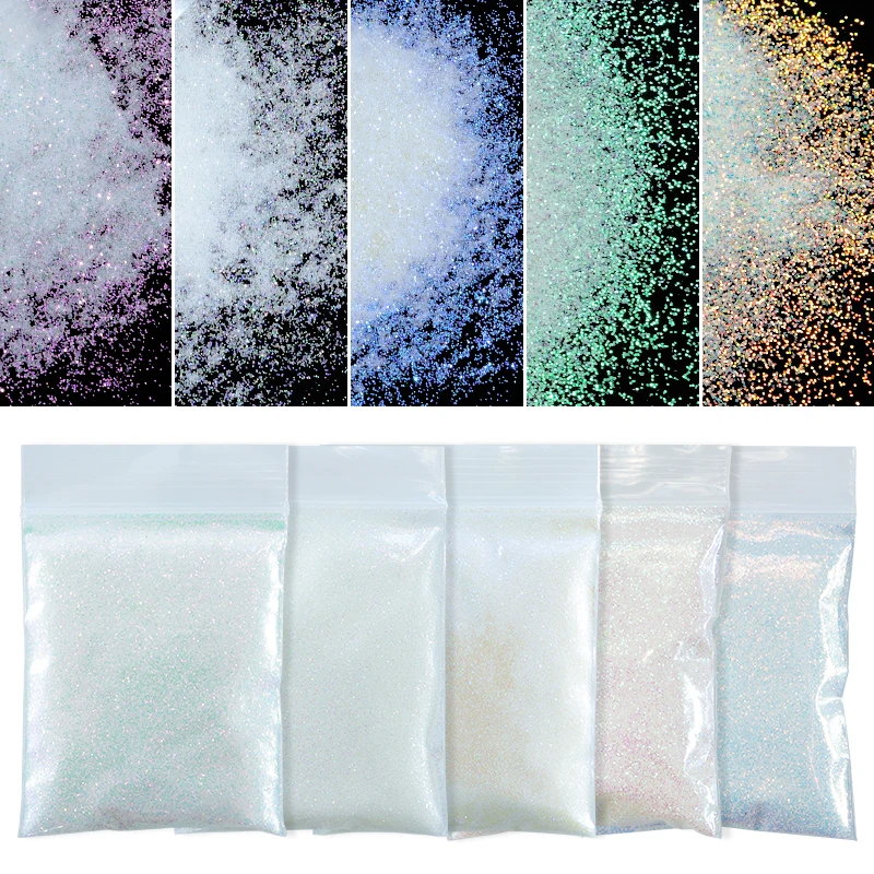 10g/bag Holographic White Glitter Bulk Nail Supplies Shining Ultrathin Pigment Powder Nails Art Accessories 0.2mm Material Decor