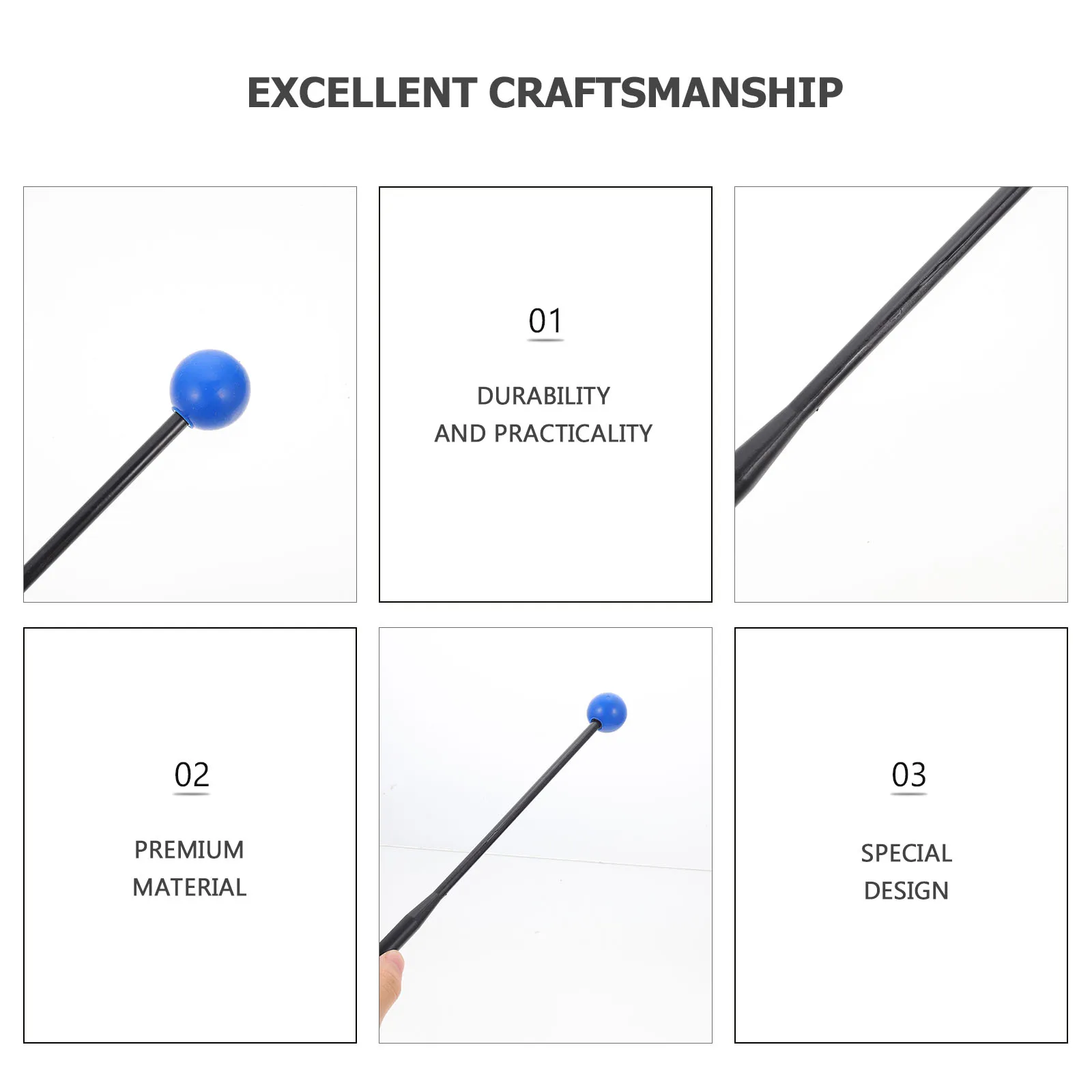 

2pcs Children Drumsticks Soft Rubber Blue Ball Black Rod Durable Xylophone Marimba Sticks Percussion Instruments