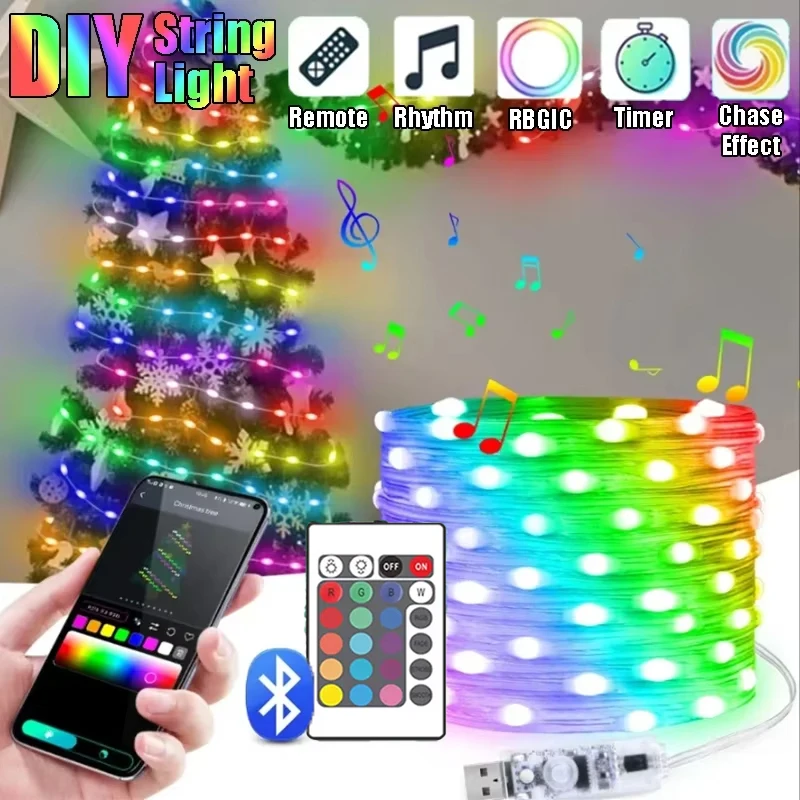 

DIY Fairy Lights LED String Lights USB Rechargeable Waterproof Smart Bluetooth Music APP for Christmas Birthday Party Decoration