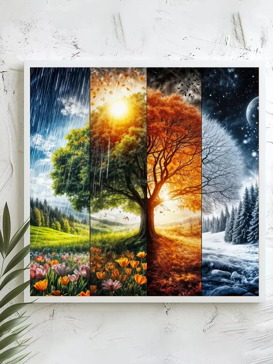 1 Stück 40x40 cm/15,74 Zoll, 11Ct/14Ct Kreuzstich-Set, DIY Valentinstagsgeschenk, Stickerei-Set für Festivals, Vier Jahreszeiten Baumlandschaft – Detail 1