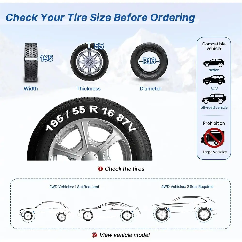 سلاسل جر لجميع الأحوال الجوية لسيارات الدفع الرباعي والسيارات والشاحنات، قابلة للتعديل لإطارات 225-305 مم، مثالية للثلج والثلج والطين #5