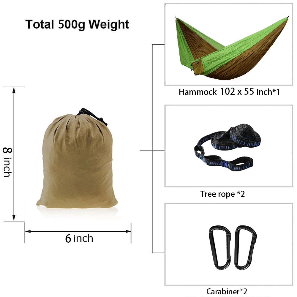 260x140cm Double Camping Hammocks Nylon Portable Outdoor Parachute Hammock Swing Hanging bed for Travel Adventure Hiking Patio