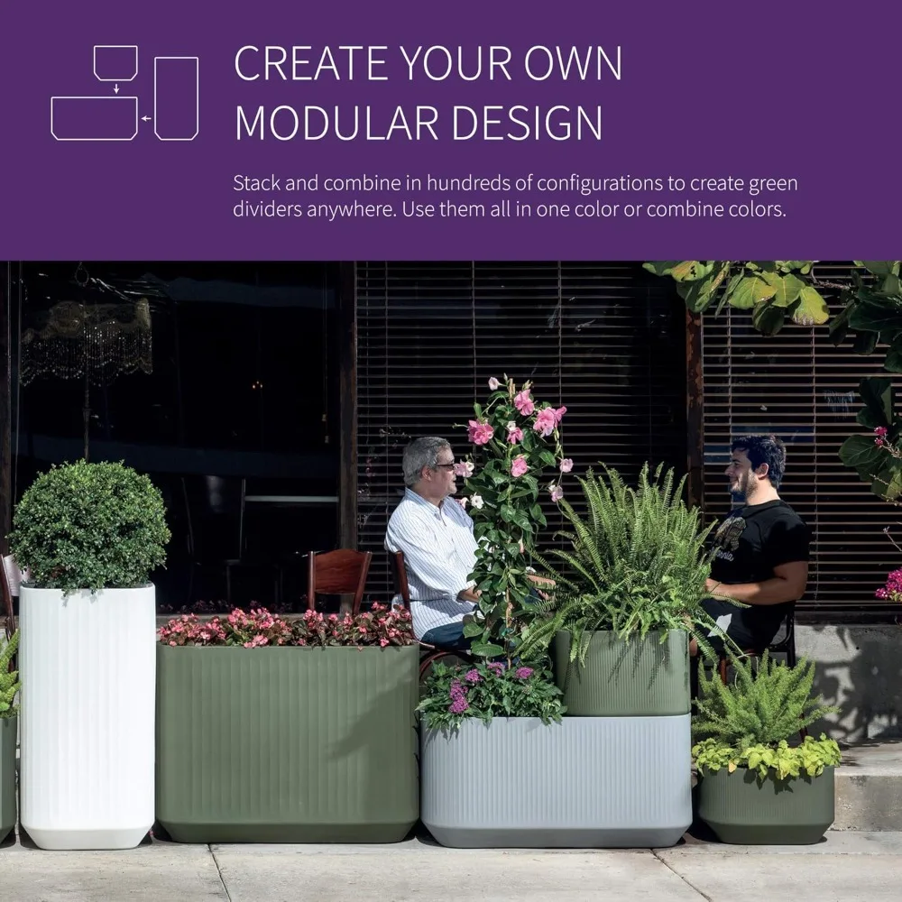 

Modular Trough Planter Box, Self-Watering Pot for Indoor and Outdoor Plants, Modern Planter (Alpine White)