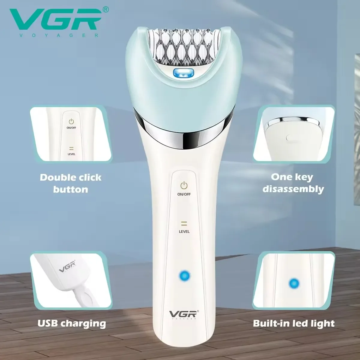 VGR Hair Trimmer Rechargeable Electric Facial Hair Remover Professional Waterproof Reciprocating Electric Shaver for Women V-703
