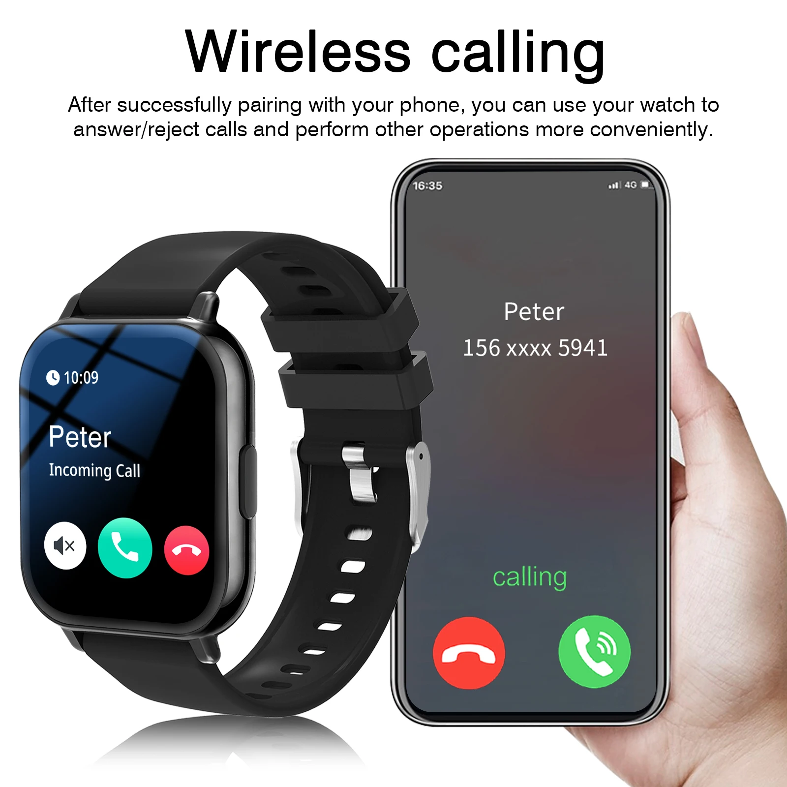 Smart Watch, Wireless Call/Dial, Multi Sport Mode, Multiple APP Reminders, Suitable for Every Friend, Compatible with IPhone/And