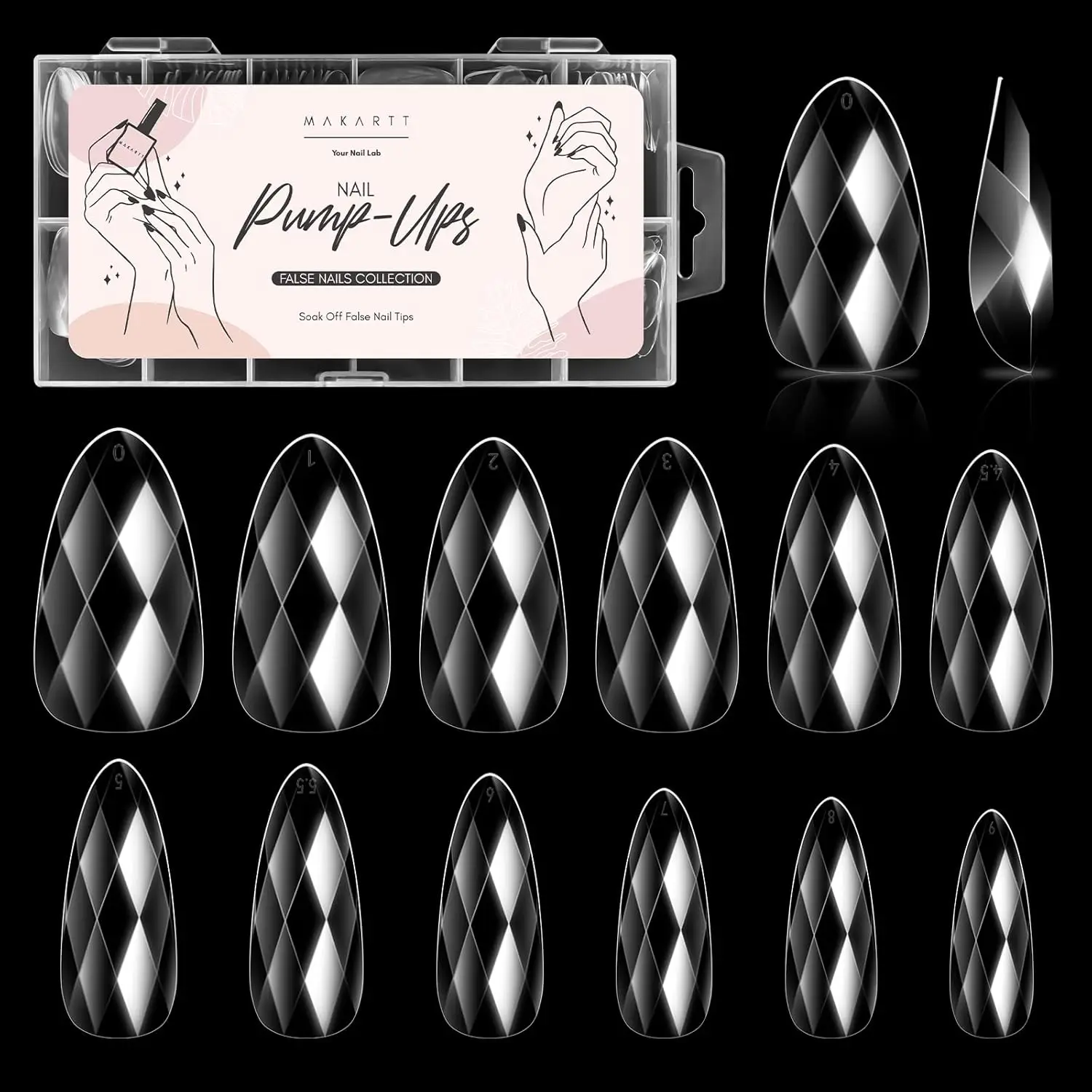 

Makartt Almond Nail Tips, 3D Diamond-Shaped Glossy Stiletto Soft Gel Nail Extensions, 120pcs Full Cover Fake Press-On Nails