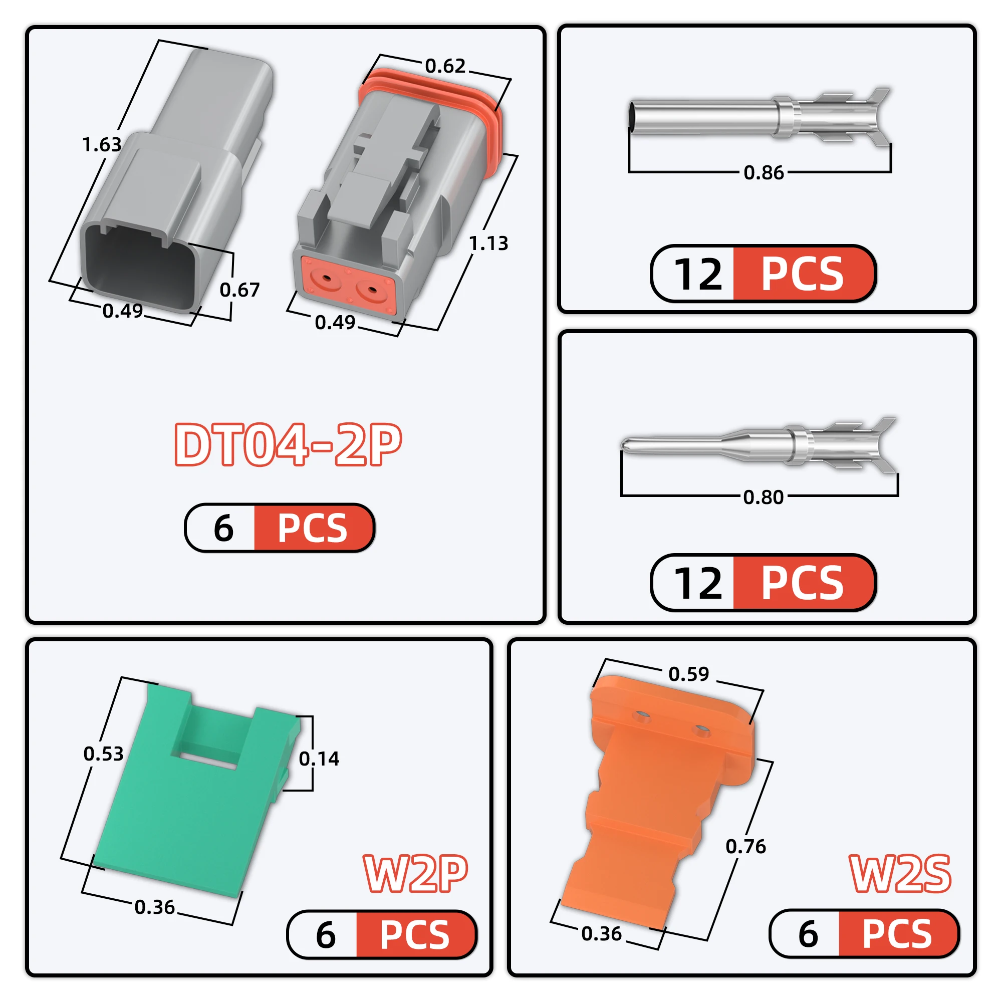 6 Sets Deutsch 2-poliger DT-Stecker DT04-2P DT06-2S Grauer wasserdichter elektrischer Kabelstecker mit soliden Kontakten 14-20AWG – Detail 1