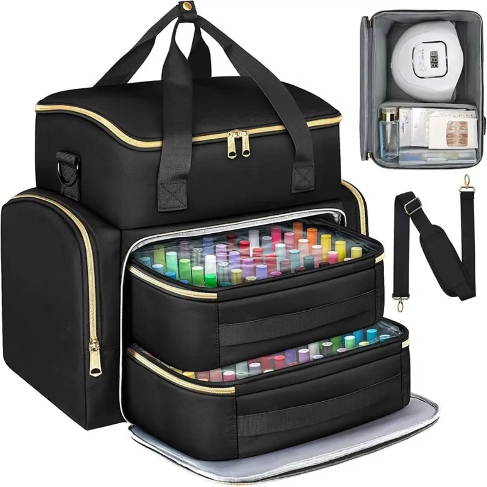 Large Capacity Nail Polish Organizer Bag with Shoulder Strap 96 Compartment Essential Oil Storage Bag Handheld Nail Care Kit Bag
