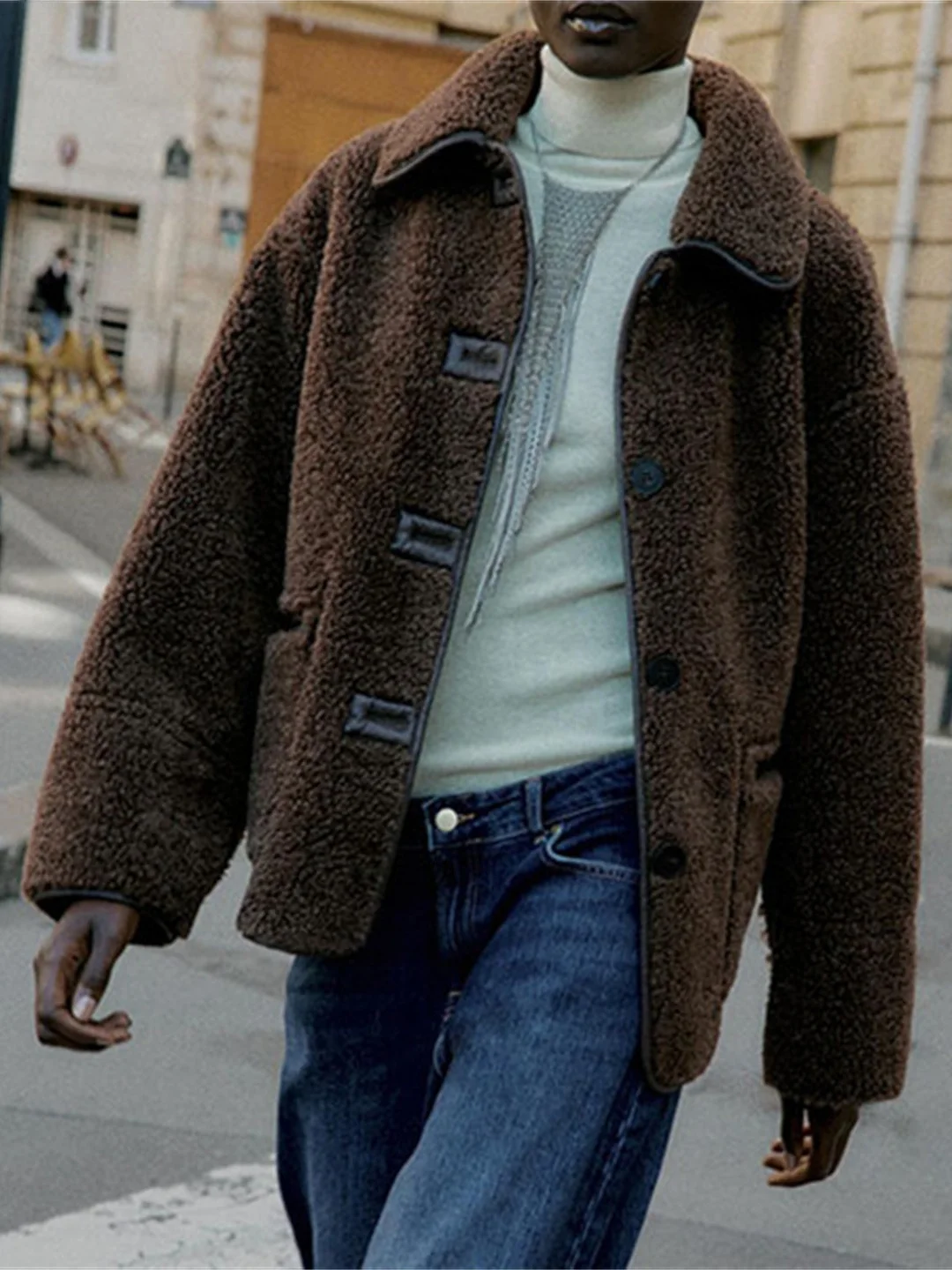 Faionable Double-Sided Wear Loose Lammfell Ledermantel Damenmantel Sli Pendeln Sle Kunstleder Wärme