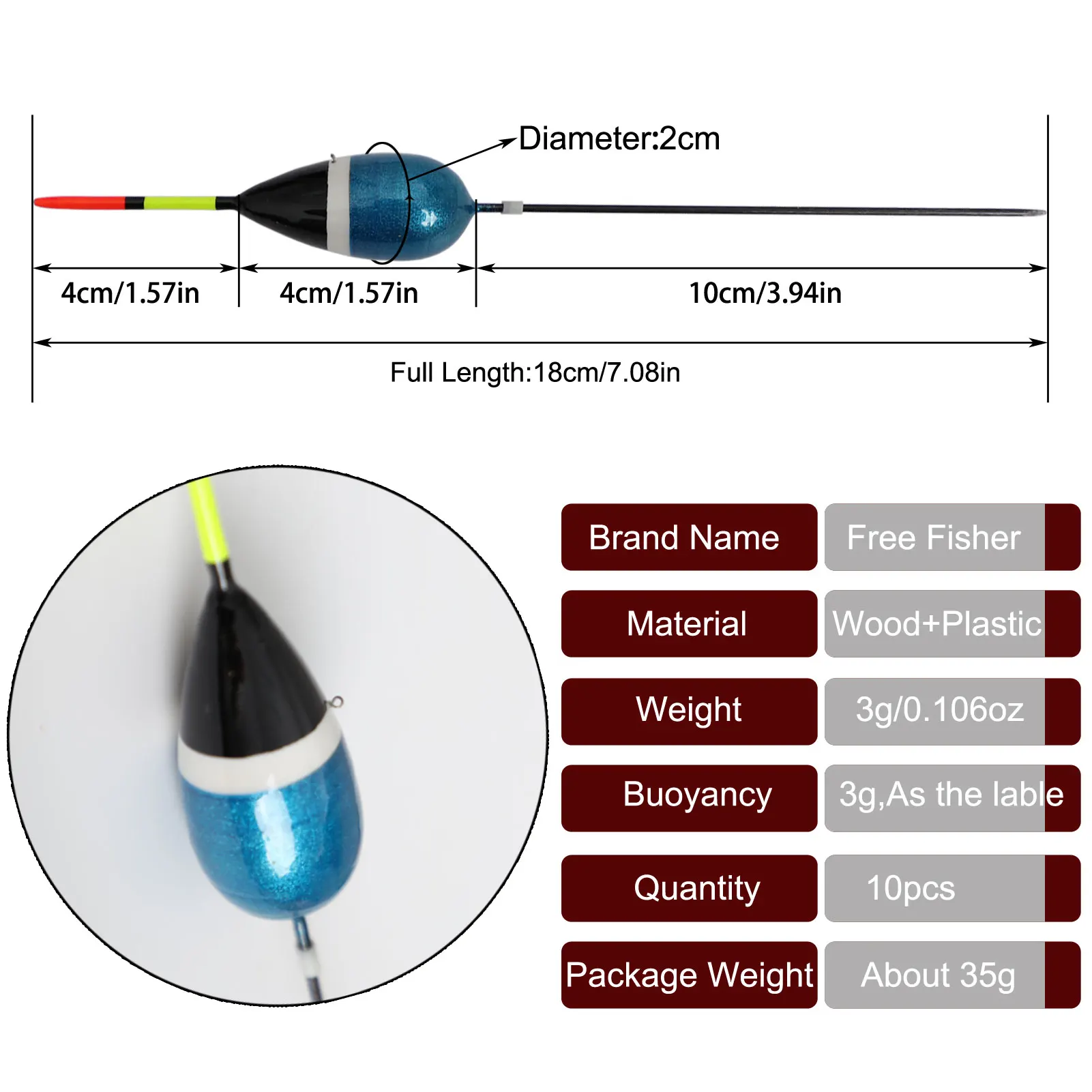 10pcs Fishing Bobbers Set Cork Floats Kit Antenna Balsa Wood Buoyancy 3g 18cm Buoy Fishing Tackle Accessories