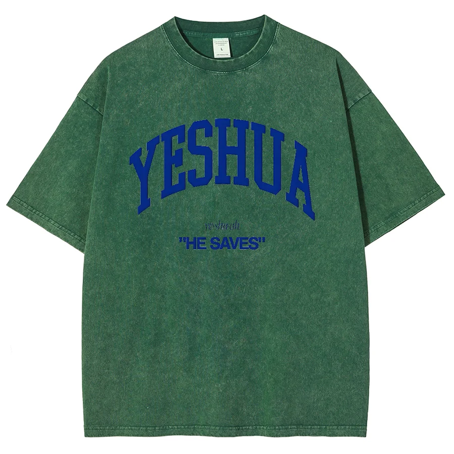 YESHUA Y2K Washed Short SleeveS T-Shirt, Creative Printed Unisex Oversized Vintage Streetwear New Fashion Plus-Size Casual Tops
