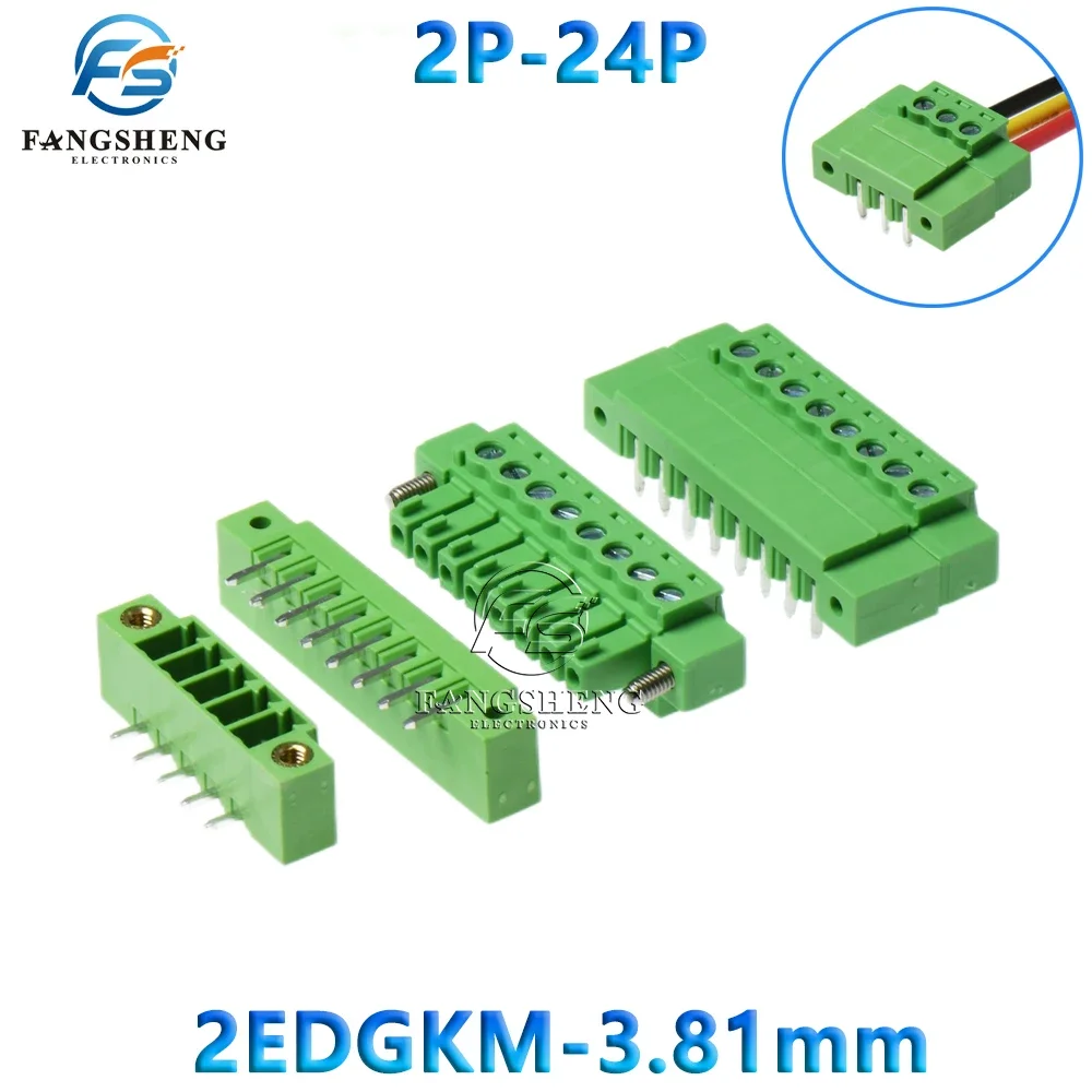 5set 15EDGKM 3.81mm PCB Screw Terminal Block Connector Plug Right angled needle SOCKET 6/7/8/9/10/11/12P Pin Green 2EDGRM 2P-24P