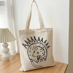 Cute Screaming Possum Print Tote Bag Casual Canvas Shopping Bag Funny Animal High Capacity Shoulder Bag