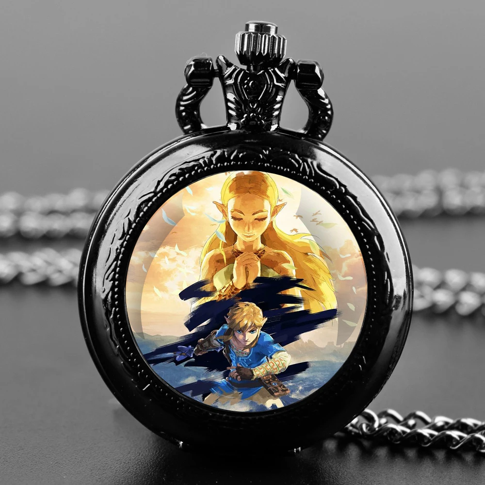 Famous Game Glass Dome Pocket Watch with Chain Necklace Vintage Quartz Pendant Watches Mens Women Gifts for Kids