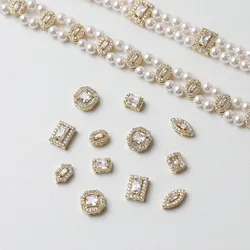 4PCS 14K Gold Plated Oval Aquare Rectangular Beads Brass Inlaid Zircon Jewelry DIY Making Supplies Accessories
