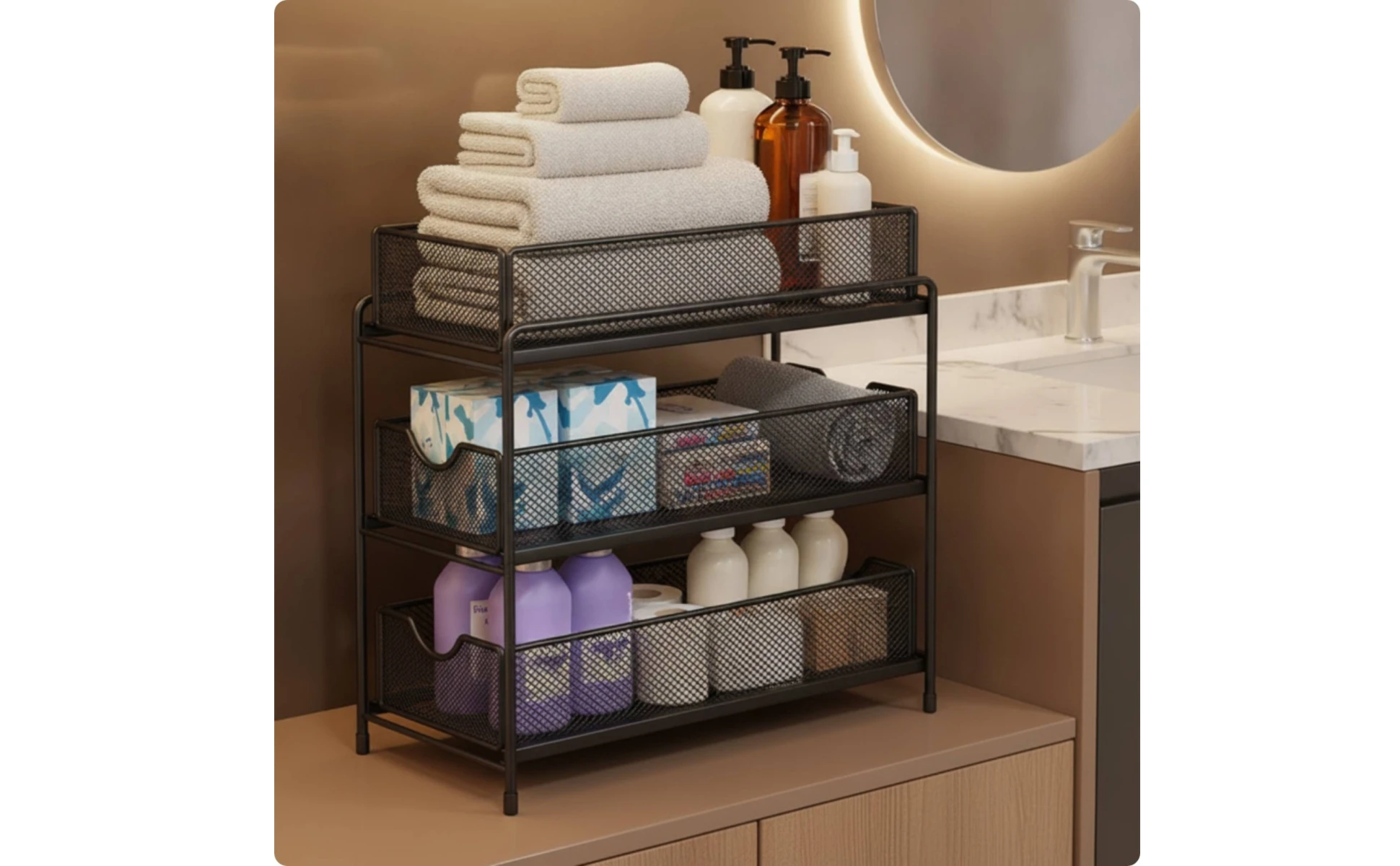 Under-Sink Storage Rack Space-Saving Under-Sink Organizer Organizer with Pull-out Baskets Heavy Duty for Bathroom, Laundry Room