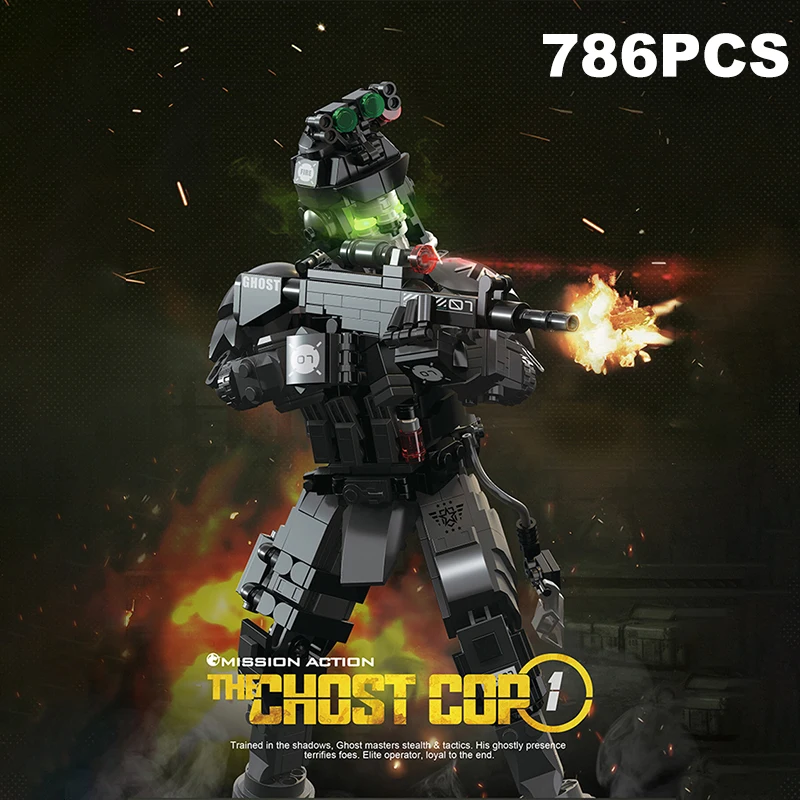 786PCS Ghost Cop Building Blocks สงครามทหาร Assault Warrior อิฐเดสก์ท็อปตกแต่ง DIY ของเล่นสําหรับเด็กวันหยุดของขวัญ