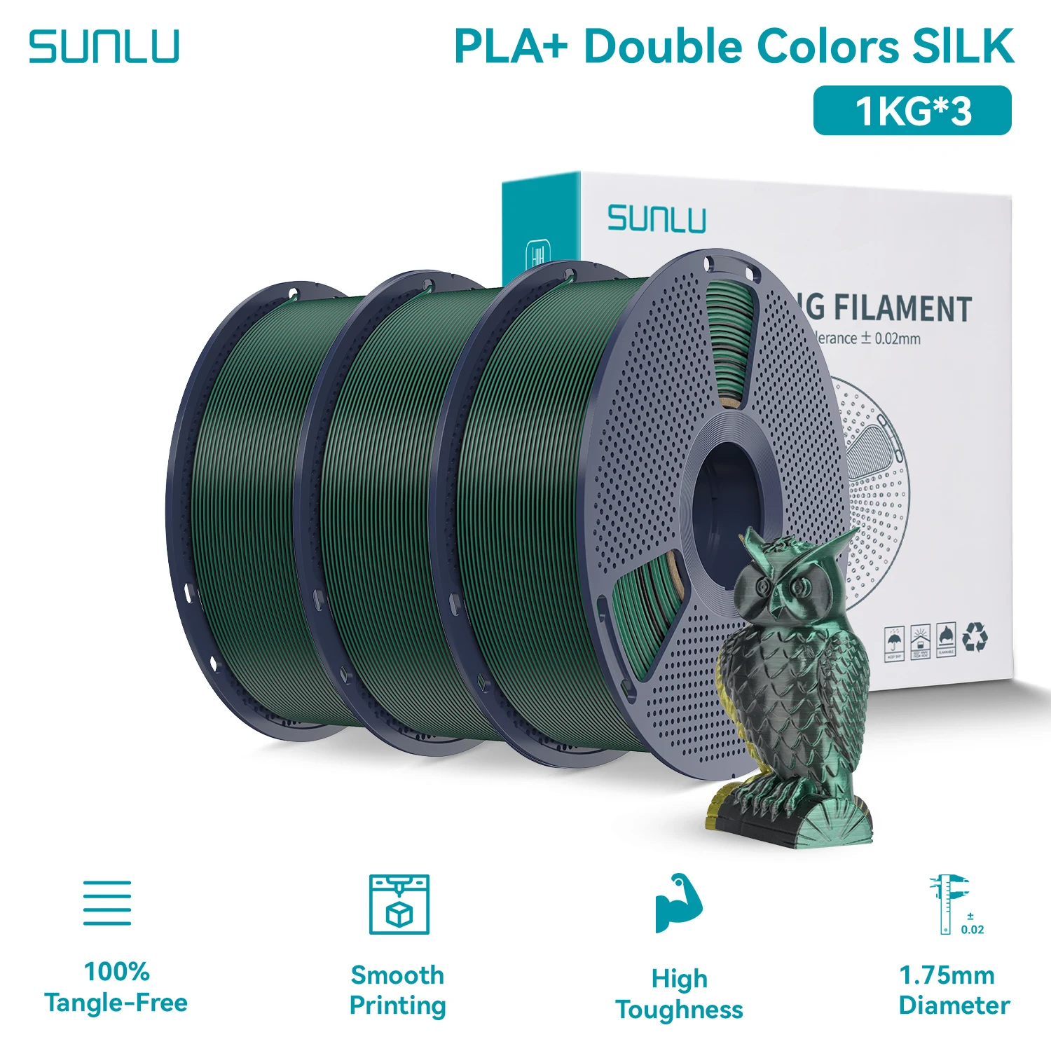 SUNLU Silk PLA PLUS 3D Filament 1.75mm Dubbele Kleuren Zijde Texturen PLA+ Verloopkleuren Filament voor de Meeste FDM 3D Printers 3KG