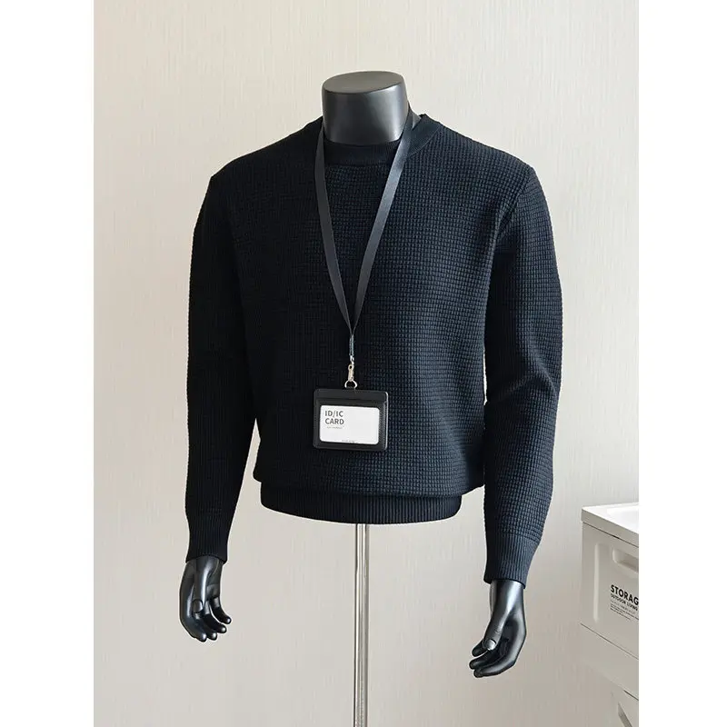 

Мужской вязаный свитер свободного кроя: осенне-зимний, винтажный, комфортный, для ношения под одеждой, базовый слой, повседневный, модный, в корейском стиле