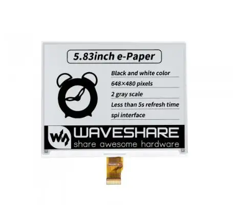 Waveshare 5.83inch e-Paper,E-Ink Raw Display, 648×480, Black / White, SPI, Without PCB