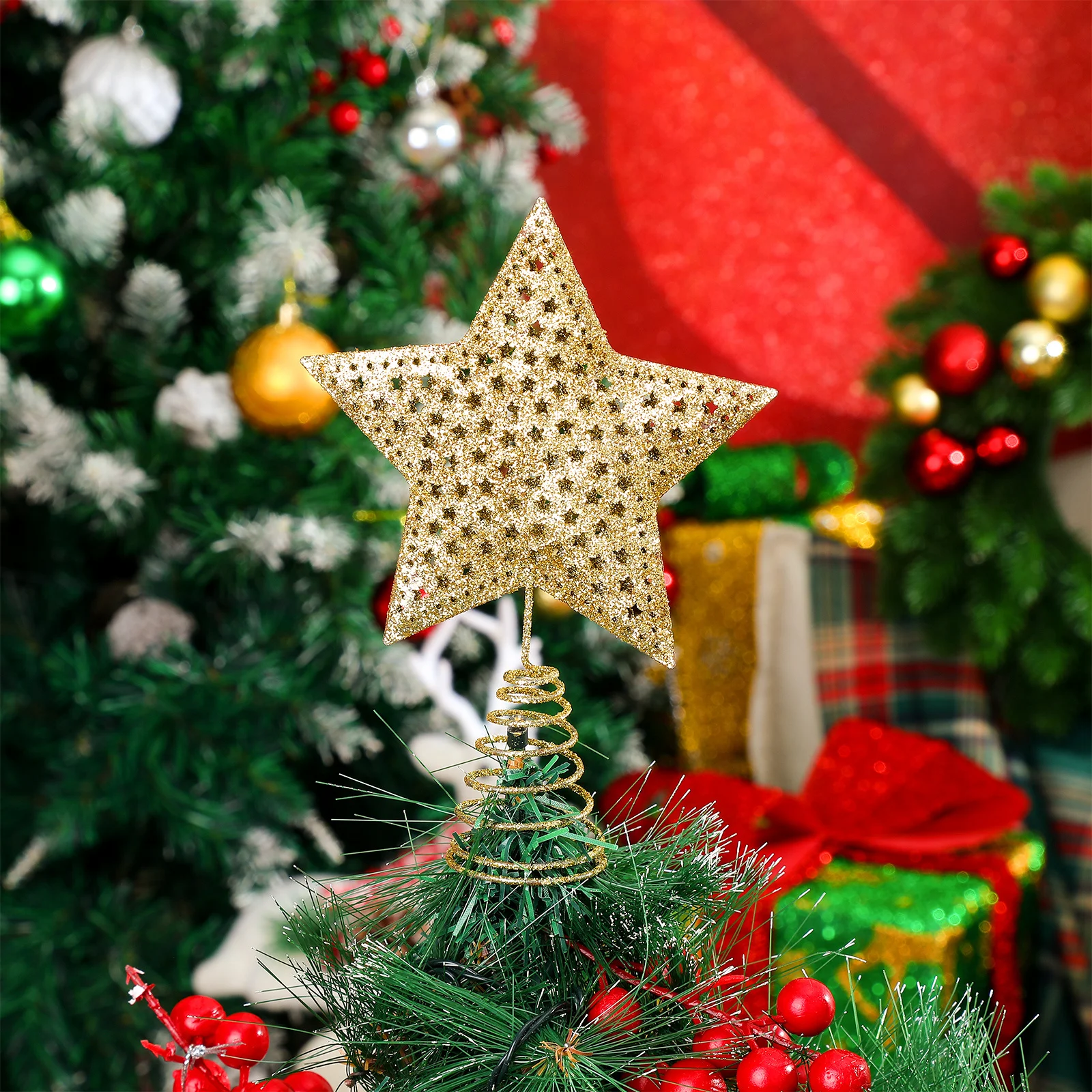 

2Pcs 3D Treetop Stars Five-Pointed Star Decor Christmas Tree Decorations Stylish Tree Toppers Holiday Xmas Supplies Exquisite