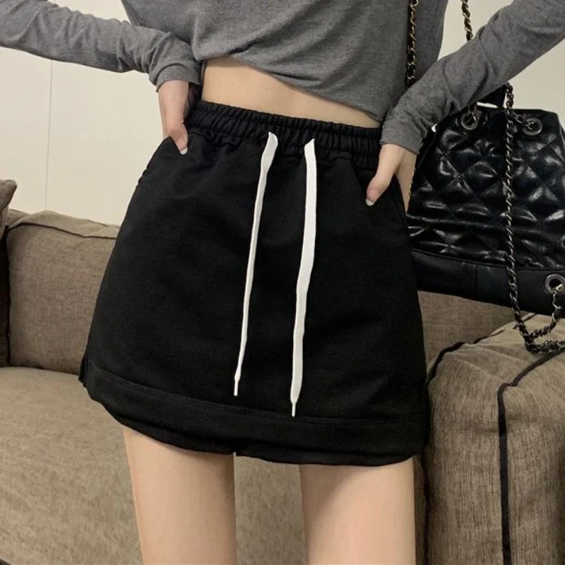 Shorts Women Kawaii Simple All-match Candy Color Loose Sporty Comfortable Streetwear Fake Two Pieces Daily Solid Fashion Design