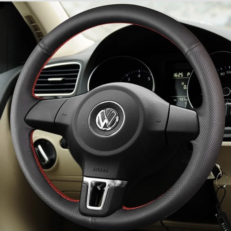 

Customized For Volkswagen Santana Jetta Golf 6 Steering Wheel Cover Genuine Leather Hand Stitched polo Auto Interior Accessories