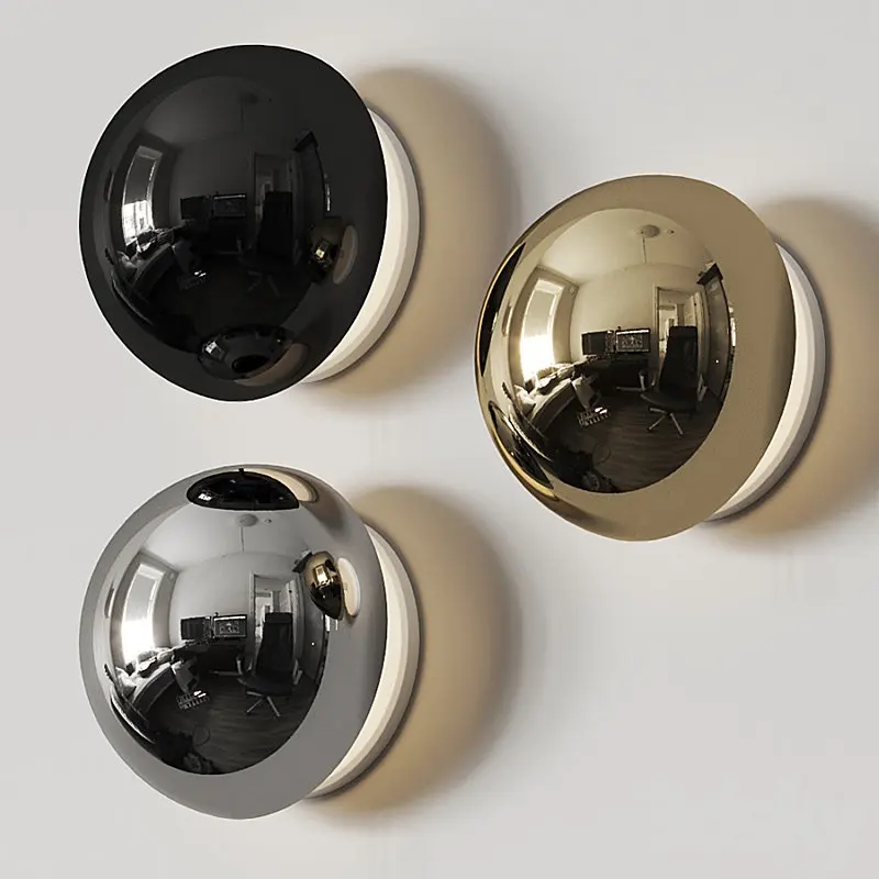 

Modern minimalist Bauhaus style round Nordic brass wall sconce for bedroom hallway bedside decor in matte black finish ideal for