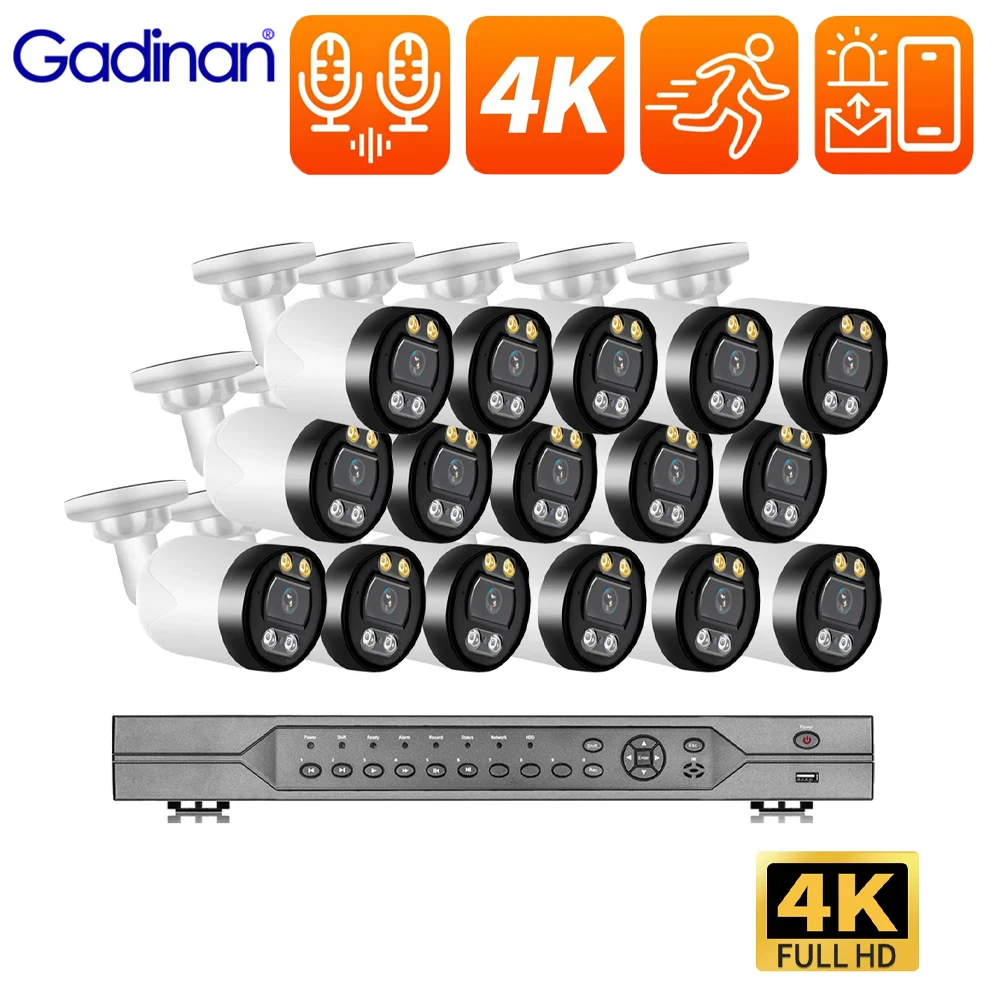 

Gadinan Security Camera System 16CH 8MP POE NVR Kit CCTV Recording Outdoor Color Night Vision Video Surveillance HD 4K IP Camera